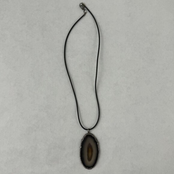 Natural Agate Slice Pendant Necklace Black Cord 18" Lobster Clasp Artisan - Picture 4 of 10